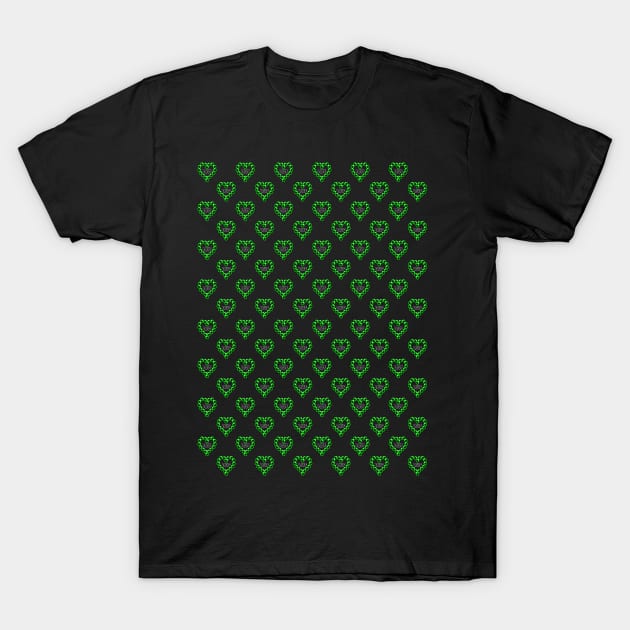 Love Heart in Green Color Pattern T-Shirt by The Black Panther